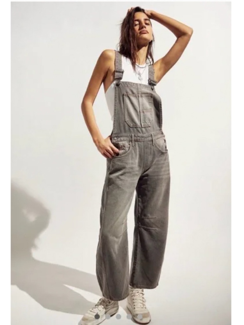 NWT We The Free People Good Luck Barrel Overalls XS Archive Grey